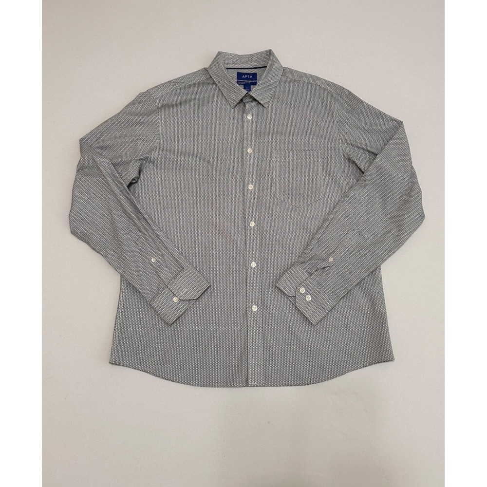 Apt 9‎ Premier Flex Untucked Fit Button Down Shirt Mens L Grey Geometric Print